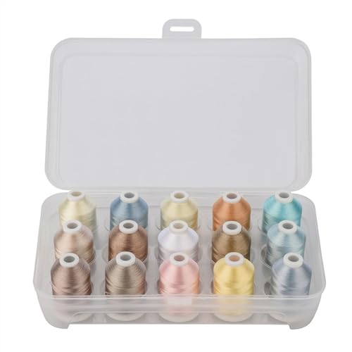 Stickgarn Maschinenstickgarn Polyester 6 Optionen 15 Spulen Set for Sticknähmaschine(15 pastel colors) von WEOKDFHA