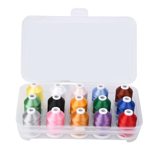 Stickgarn Maschinenstickgarn Polyester 6 Optionen 15 Spulen Set for Sticknähmaschine(15 popular colors) von WEOKDFHA