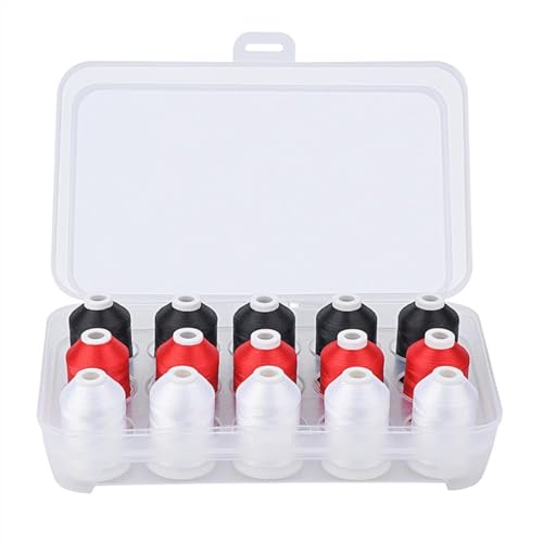 Stickgarn Maschinenstickgarn Polyester 6 Optionen 15 Spulen Set for Sticknähmaschine(5white 5black 5red) von WEOKDFHA