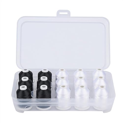 Stickgarn Maschinenstickgarn Polyester 6 Optionen 15 Spulen Set for Sticknähmaschine(9 white 6 black) von WEOKDFHA