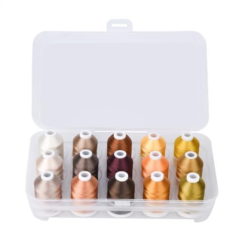 Stickgarn Maschinenstickgarn Polyester 6 Optionen 15 Spulen Set for Sticknähmaschine(Camel) von WEOKDFHA