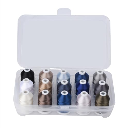 Stickgarn Maschinenstickgarn Polyester 6 Optionen 15 Spulen Set for Sticknähmaschine(Light Grey) von WEOKDFHA