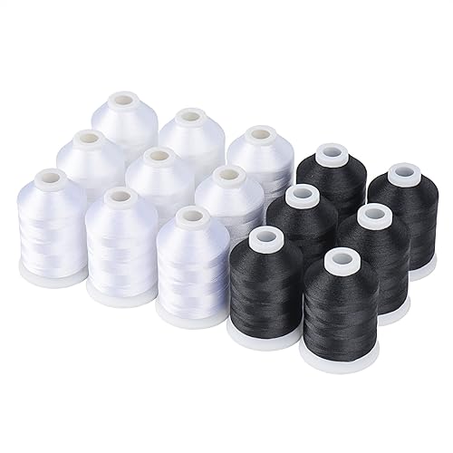 Stickgarn Stickmaschinengarn, 15 Optionen, Farben, Set, Polyester, 40 WT, 120D-Garn for Stickmaschinen-Nähmaschine(9 white 6 black) von WEOKDFHA