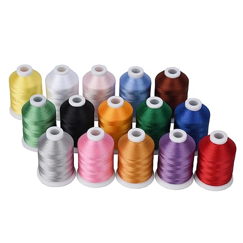 Stickgarn Stickmaschinengarn, 15 Optionen, Farben, Set, Polyester, 40 WT, 120D-Garn for Stickmaschinen-Nähmaschine(Basic colors) von WEOKDFHA
