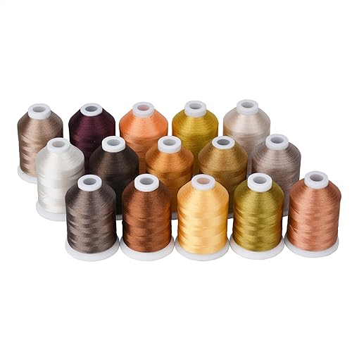 Stickgarn Stickmaschinengarn, 15 Optionen, Farben, Set, Polyester, 40 WT, 120D-Garn for Stickmaschinen-Nähmaschine(Brown) von WEOKDFHA