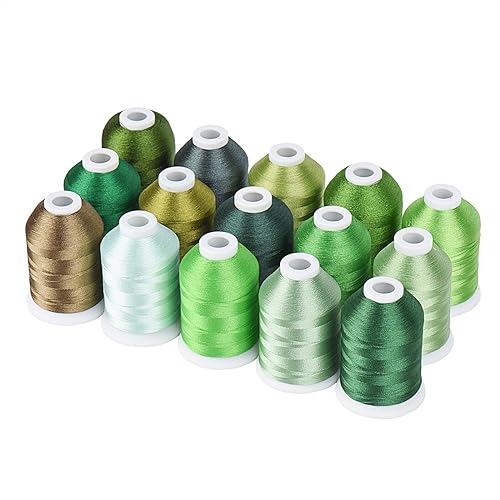 Stickgarn Stickmaschinengarn, 15 Optionen, Farben, Set, Polyester, 40 WT, 120D-Garn for Stickmaschinen-Nähmaschine(Green) von WEOKDFHA