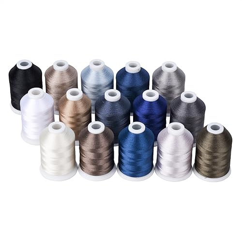 Stickgarn Stickmaschinengarn, 15 Optionen, Farben, Set, Polyester, 40 WT, 120D-Garn for Stickmaschinen-Nähmaschine(Grey) von WEOKDFHA