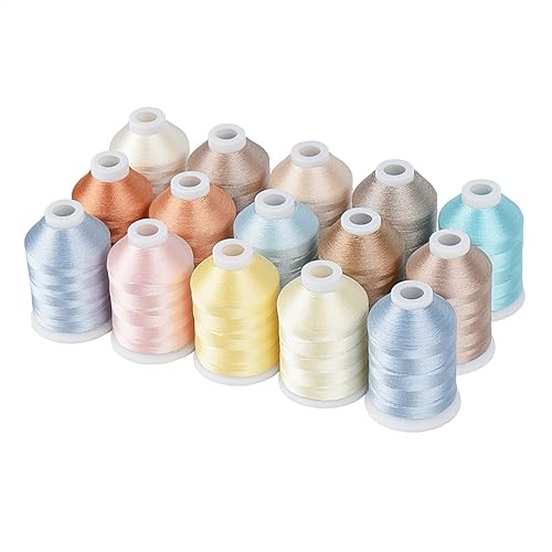 Stickgarn Stickmaschinengarn, 15 Optionen, Farben, Set, Polyester, 40 WT, 120D-Garn for Stickmaschinen-Nähmaschine(Pastel) von WEOKDFHA