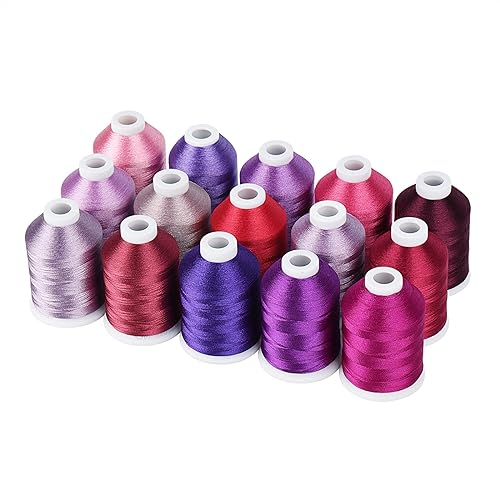 Stickgarn Stickmaschinengarn, 15 Optionen, Farben, Set, Polyester, 40 WT, 120D-Garn for Stickmaschinen-Nähmaschine(Purple) von WEOKDFHA