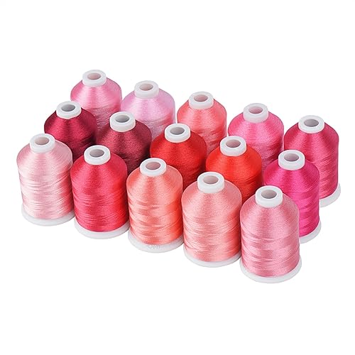 Stickgarn Stickmaschinengarn, 15 Optionen, Farben, Set, Polyester, 40 WT, 120D-Garn for Stickmaschinen-Nähmaschine(Red) von WEOKDFHA