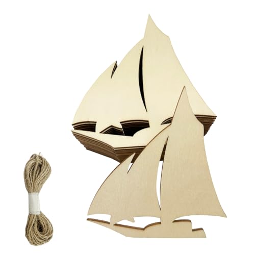 WEOSMIRA 30 Stück Holz-Segelboot-Handwerk, unlackierte Holz-Segelboot-Verzierungen mit natürlicher Schnur, Geschenkanhänger, Meereshandwerk für Zuhause, Party, Dekoration, Bastelprojekt von WEOSMIRA
