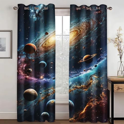 WEQEER Universum Planet Verdunkelungsvorhänge Weltraum Sternenklar vorhänge Mit Ösen Milchstraße Fenstervorhang Für Kinderzimmer Schlafzimmer, 2 Paneele (2,280x245cm(2x140x245cm)) von WEQEER