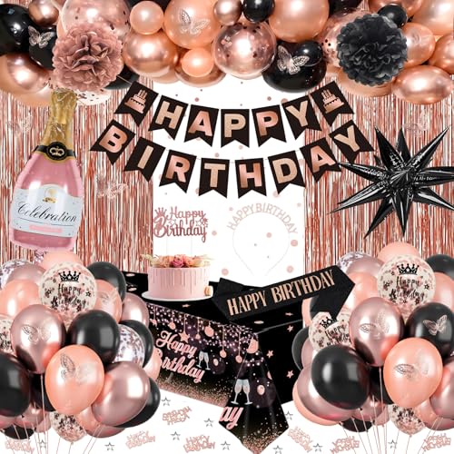 Schwarz Rose Gold Geburtstag Dekorationen von WEQTWL
