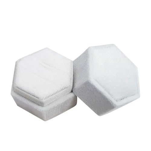 WEQYFDC Sechseckige Samt-Schmuckschatulle, Doppelring-Aufbewahrungsbox, Damen-Geschenk, Ohrringe, Paketetui, Ehering-Display-Verpackungsbox Für Vorschlag Verlobung,Hochzeit(White) von WEQYFDC