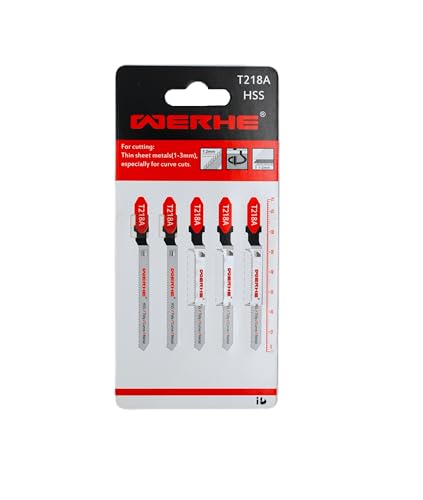 WERHE® Stichsägeblatt T218A 5 Stück für Metall Schnitte – für Kurvenschnitt von dünne Blechen (1-3mm) – Metallsägeblatt für Stichsäge mit T Schaft Aufnahme – Zubehör Stichsäge von WERHE