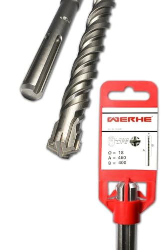 WERHE SDS MAX Betonbohrer 18 x 460 mm – Steinbohrer für bohrmaschine – Hammerbohrer zum Bohren in Beton und Ziegel – Vierfachschneide mit Doppelwendel und Hartmetall Spitze WERHE SDS MAX Betonbohrer 18 x 460 mm – Steinbohrer für bohrmaschine – Hammerbohrer zum Bohren in Beton und Ziegel – Vierfachschneide mit Doppelwendel und Hartmetall Spitze von WERHE