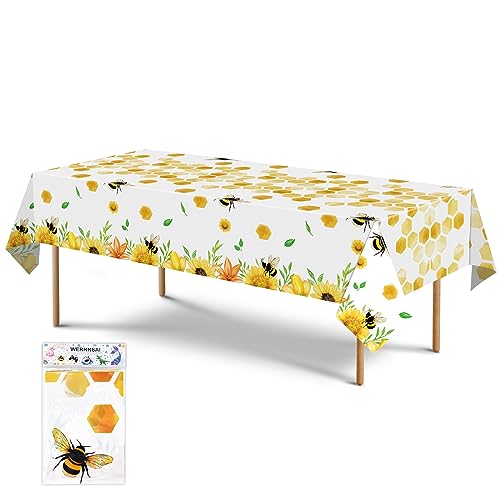 Bienen Party Tischdecke - 1 Stücke 137 x 274cm Bienen Geburtstags Partyzubehör für Kinder Mädchen Baby Dusche Bienen Thema Party Dekoration Große Bedruckte Tischdecke von WERNNSAI