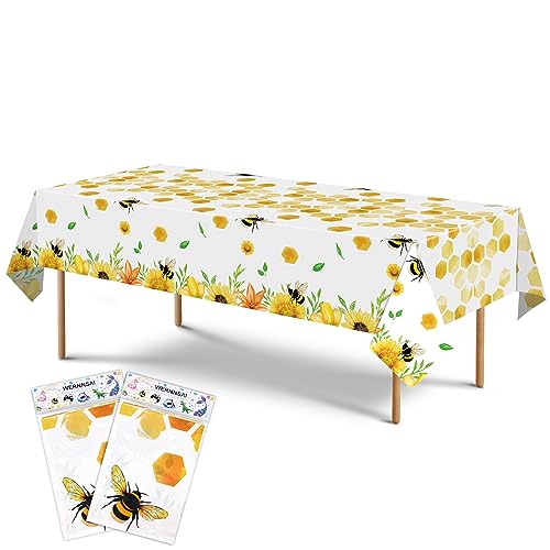 Bienen Party Tischdecke - 2 Stücke 137 x 274cm Bienen Geburtstags Partyzubehör für Kinder Mädchen Baby Dusche Bienen Thema Party Dekoration Große Bedruckte Tischdecke von WERNNSAI