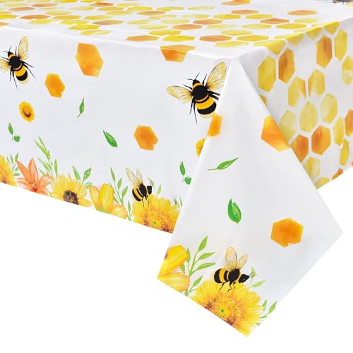 Wernnsai Bee Party Tischdecke – 2 Stück, 137 x 274 cm, Bienen-Geburtstagszubehör für Kinder, Mädchen, B-Day, Babyparty, Hummel, Motto-Party-Dekoration, groß, bedruckte Tischdecke von WERNNSAI