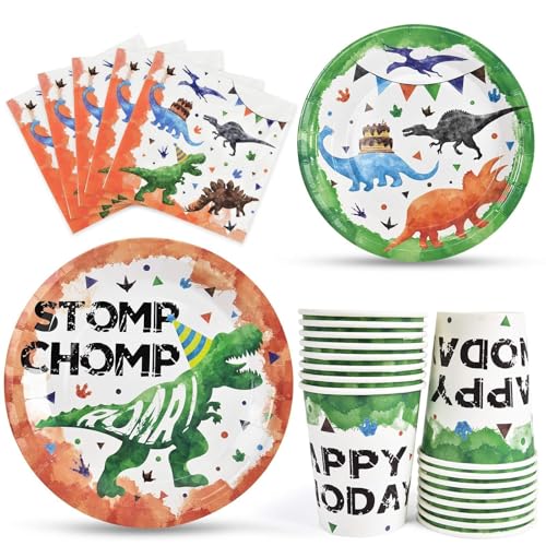 Dinosaurier Party Supplies - Dinosaurier Party Geschirr für Jungen Geburtstag inklusive Mittagessen Abendessen Teller Dessert Servietten Papierbecher für 16 Gäste 64 Stück Dinosaurier Party Supplies - Dinosaurier Party Geschirr für Jungen Geburtstag inklusive Mittagessen Abendessen Teller Dessert Servietten Papierbecher für 16 Gäste 64 Stück von WERNNSAI