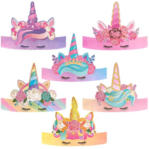 Einhorn Partyhüte – 12 Stück Einhorn Geburtstagsparty Dekorationen Geburtstagskrone für Kinder Glitzernde Stirnbänder Prinzessin Rosa Regenbogenblau Partyzubehör Gastgeschenk für Klassenzimmer von WERNNSAI