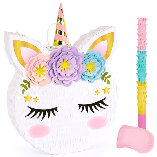 WERNNSAI Einhorn Pinata Einhorn Party Supplies Pinata mit Stock und Augenbinde für Mädchen Kindergeburtstag Partyspiel Jahrestag Feier Klassenzimmer Aktivitäten Einhorn Them Party Dekorationen 40x31cm von WERNNSAI