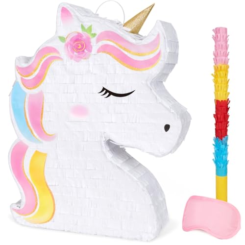 WERNNSAI Einhorn Pinata - Einhorn Party Zubehör Pinata mit Augenbinde und Schläger für Mädchen Kinder Einhorn Themen Geburtstags Party Spiel Dekorationen (40 x 31 x 8 cm) von WERNNSAI