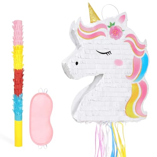 Einhorn Pinata – Kindergeburtstags Pinata Faltbar Ausziehbar mit Augenbinde Fledermaus Geburtstagsparty Spiele Kleine Einhorn Piñatas Faltbar mit Quasten Mädchen Einhorn Geburtstagsparty von WERNNSAI