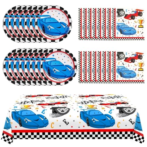 WERNNSAI Rennwagen Partyzubehör Set – karierte Rennwagen Teller Servietten mit Tischdecke Party Dessert Geschirr Set für Kinder Jungen Geschenkpaket für die Rennparty Dekorationen für 16 Gäste WERNNSAI Rennwagen Partyzubehör Set – karierte Rennwagen Teller Servietten mit Tischdecke Party Dessert Geschirr Set für Kinder Jungen Geschenkpaket für die Rennparty Dekorationen für 16 Gäste von WERNNSAI