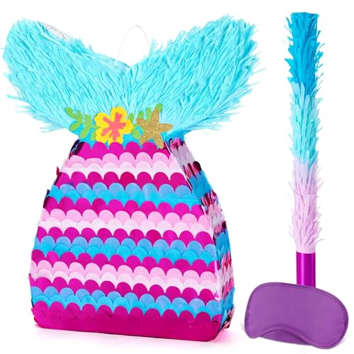 WERNNSAI Meerjungfrau Pinata – Ozean-Party-Piñata mit Augenbinde und Fledermaus für Kinder und Mädchen, Meerjungfrauen-Geburtstagsparty-Dekoration, lila, Spielbedarf, Babyparty, Feier von WERNNSAI