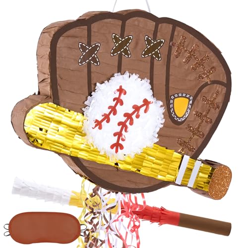 WERNNSAI Baseball Pinata – Sport Geburtstagsdeko für Jungen Kinder Baseball Piñata mit Augenbinde und Schläger Baseballhandschuhe mit Kordelzug Piñata für Familienspiele Baseball Partyzubehör von WERNNSAI