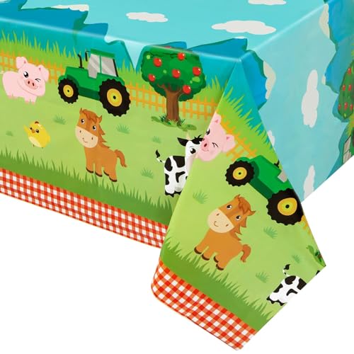 WERNNSAI Bauernhof Party Tischdecke - 137 x 274 cm Einweg-Kunststoff Tischtuch Bauernhof Thema Partyzubehör für Picknicks Babydusche Kinder Jungs Mädchen Geburtstag Partydekorationen von WERNNSAI