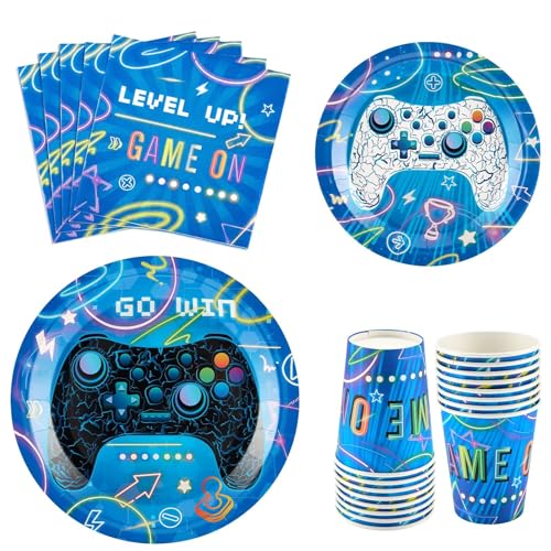WERNNSAI Blaue Videospiel-Party-Pappteller, Becher, Servietten – 64 Stück, Gamer-Geburtstagsparty-Dekorationen für Jungen, Gaming-Nacht, Geschirr-Set, Einweg-Dinner-Dessertteller, Servietten, Becher, WERNNSAI Blaue Videospiel-Party-Pappteller, Becher, Servietten – 64 Stück, Gamer-Geburtstagsparty-Dekorationen für Jungen, Gaming-Nacht, Geschirr-Set, Einweg-Dinner-Dessertteller, Servietten, Becher, von WERNNSAI