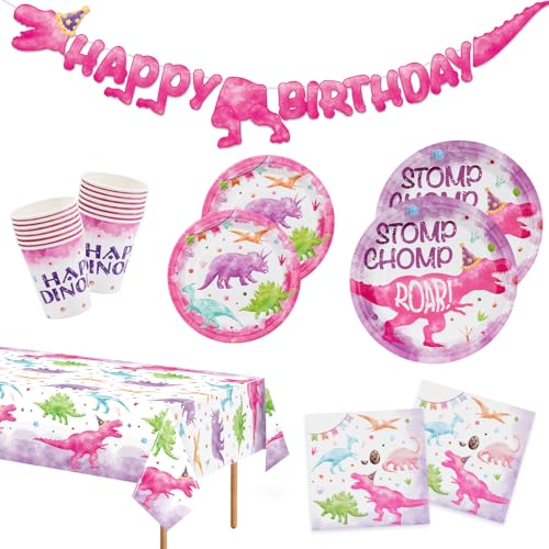 WERNNSAI Dinosaurier Partydekorationen – 98 Pcs Mädchen Dino Geburtstagsbanner Abendessen Dessertteller Servietten Becher Tischdeckenset Dino Geschirr für 24 Gäste WERNNSAI Dinosaurier Partydekorationen – 98 Pcs Mädchen Dino Geburtstagsbanner Abendessen Dessertteller Servietten Becher Tischdeckenset Dino Geschirr für 24 Gäste von WERNNSAI