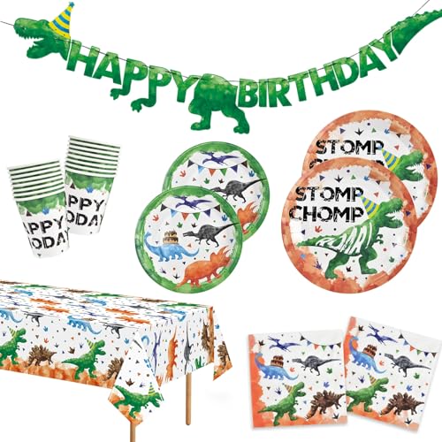 WERNNSAI Dinosaurier-Partyzubehör – 98 Stück Dinosaurier-Geburtstagsparty-Dekorationen für Jungen, Happy Birthday-Banner, Teller, Servietten, Becher, Tischdecke für Kinder, Jungen, WERNNSAI Dinosaurier-Partyzubehör – 98 Stück Dinosaurier-Geburtstagsparty-Dekorationen für Jungen, Happy Birthday-Banner, Teller, Servietten, Becher, Tischdecke für Kinder, Jungen, von WERNNSAI