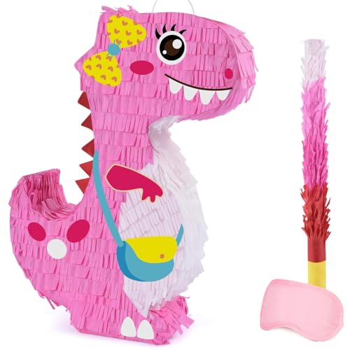 Dinosaurier Pinata - Dinosaurier Geburtstag Party Zubehör für Mädchen Dino Mottoparty Pinata Set mit Augenbinde und Schläger Party Spiel Aktivität Dekoration (40 x 31 x 8 cm) von WERNNSAI