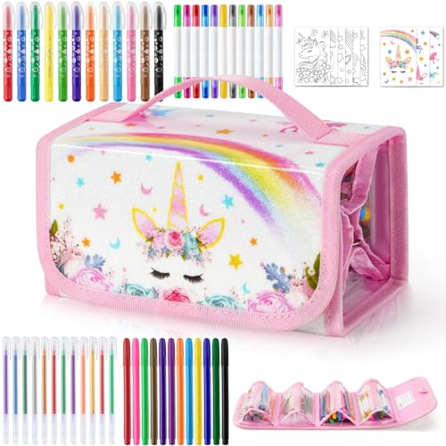 WERNNSAI Einhorn Schreibset Malset - 56 Stk Filzstifte Kinder Geschenke für Mädchen mit Einhorn Federmäppchen Mädchen Spielzeug Pustestifte für kinder mit Aufklebern und Malvorlagen WERNNSAI Einhorn Schreibset Malset - 56 Stk Filzstifte Kinder Geschenke für Mädchen mit Einhorn Federmäppchen Mädchen Spielzeug Pustestifte für kinder mit Aufklebern und Malvorlagen von WERNNSAI