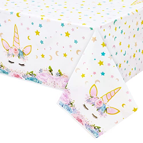 WERNNSAI Einhorn Tischdecke - 2 Stück Einhorn Partyzubehör für Kinder Mädchen Geburtstag Mädchen Baby Shower Deko Drucken Kunststoff Tischdecke für Rechtecktisch von WERNNSAI