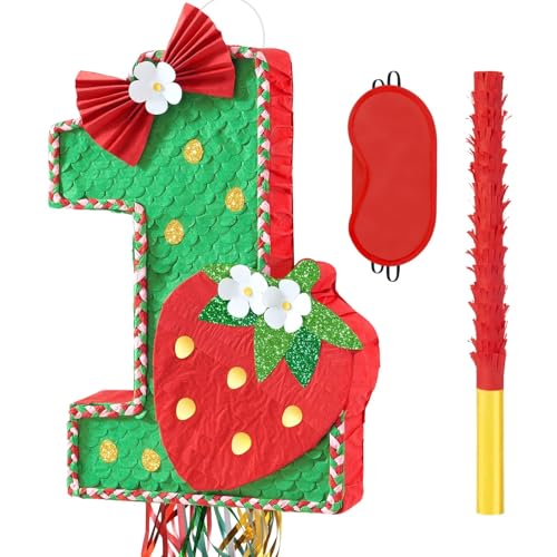 WERNNSAI Geburtstags Pinata – 1. Jahr Erdbeer Geburtstags Pinata Mädchen Baby Geburt Erdbeer Piñata mit Augenmaske Stab Quaste Kordelzug Geburtstagsparty Baby Geburt Baby Taufe Party Dekoration WERNNSAI Geburtstags Pinata – 1. Jahr Erdbeer Geburtstags Pinata Mädchen Baby Geburt Erdbeer Piñata mit Augenmaske Stab Quaste Kordelzug Geburtstagsparty Baby Geburt Baby Taufe Party Dekoration von WERNNSAI