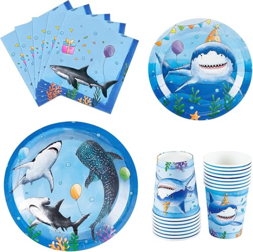 WERNNSAI Hai-Partyzubehör-Set – 64-teiliges Ozeanhai-Geburtstagsparty-Pappteller, Becher, Servietten, Geschirr für Jungen, Kinder, Babyparty, blauer Hai, Sommer, Pool, Party-Dekoration WERNNSAI Hai-Partyzubehör-Set – 64-teiliges Ozeanhai-Geburtstagsparty-Pappteller, Becher, Servietten, Geschirr für Jungen, Kinder, Babyparty, blauer Hai, Sommer, Pool, Party-Dekoration von WERNNSAI