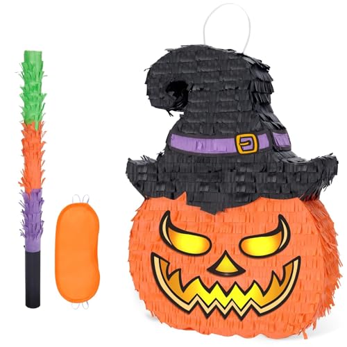 WERNNSAI Halloween Pinata - Halloween Kürbis Pinata Deko Kinder Junge Erwachsene Gruselige Kürbis Piñata Füllung mit Stock Augenbinde Halloweengeschenk Deko Geburtstagparty Mexik Tag der Toten Spiele von WERNNSAI