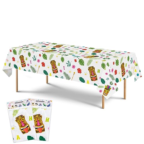 WERNNSAI Hawaiisch Luau Tischdecke - 2 PCS 110 x 180cm Einweg Tischtuch aus Kunststoff, Aloha Party Zubehör für Kinder Sommer Geburtstag Partydekorationen von WERNNSAI