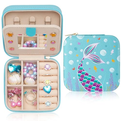 WERNNSAI Mädchen-Schmuckkästchen blaue Meerjungfrau-Schmuckschatulle, Kinder-Reise-Schmuckkästchen mit Spiegel Meerjungfrau-Geschenke Mädchen-Geburtstagsgeschenke Schmuck-Organizer zur Präsentation WERNNSAI Mädchen-Schmuckkästchen blaue Meerjungfrau-Schmuckschatulle, Kinder-Reise-Schmuckkästchen mit Spiegel Meerjungfrau-Geschenke Mädchen-Geburtstagsgeschenke Schmuck-Organizer zur Präsentation von WERNNSAI