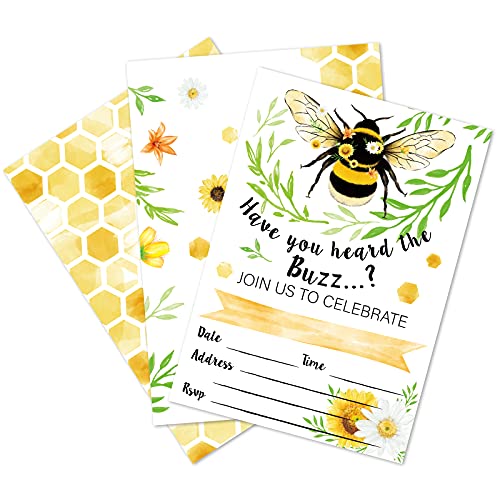 WERNNSAI Partyzubehör mit Bienen-Thema: 20 Sets Bienen-Party-Einladungen mit Umschlägen für Kinder, Mädchen, Geburtstag, Babyparty, doppelseitig bedruckt, leere Hummel-Einladungskarten von WERNNSAI
