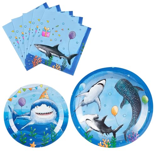 WERNNSAI Shark Partyzubehör – 48 Stück Ozean-Geburtstagsparty-Teller, Servietten für Kinder, Jungen, Hai-Geburtstagszubehör, unter dem Meer, Geschirr, Dekorationen für 16 Gäste WERNNSAI Shark Partyzubehör – 48 Stück Ozean-Geburtstagsparty-Teller, Servietten für Kinder, Jungen, Hai-Geburtstagszubehör, unter dem Meer, Geschirr, Dekorationen für 16 Gäste von WERNNSAI