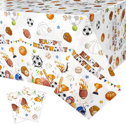WERNNSAI Tischdecken mit Sportmotiven – 2 Stück 137 x 274 cm Tischdecke für Sport Esstisch All Star Partydekorationen mit Sportmotiven Tischdecken mit Basketball Football Baseball und Fußballmotiven von WERNNSAI