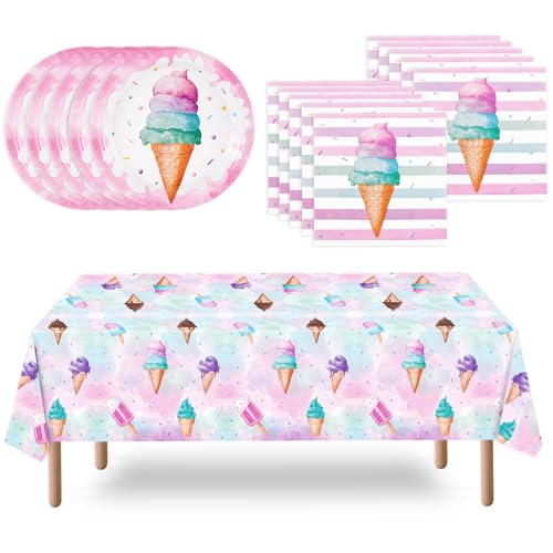 Wernnsai Eiscreme-Partyzubehör – Eiscreme-Teller, Servietten, Tischdecke für Kinder, Mädchen, Geburtstagsdekoration, Geschirr für 16 Gäste Wernnsai Eiscreme-Partyzubehör – Eiscreme-Teller, Servietten, Tischdecke für Kinder, Mädchen, Geburtstagsdekoration, Geschirr für 16 Gäste von WERNNSAI