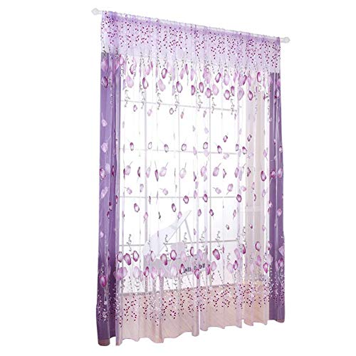 WESDOO gardine gardinen Vorhänge für Windows für Wohnzimmer Floral Tüll Voile Tür Fenster Vorhang Voile net vorhänge Voile Vorhang Panel Vorhänge Wohnzimmer 100X270,Purple von WESDOO