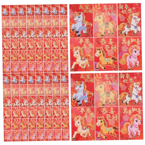 WESIEVYA 300 Stk. Kreative rote Umschläge für das Jahr des Pferdes Rote Umschläge falten Frühling Festival Red Envelope chinesisches Hong-Bao Frühlingsumschläge Neujahrsumschläge Papier von WESIEVYA