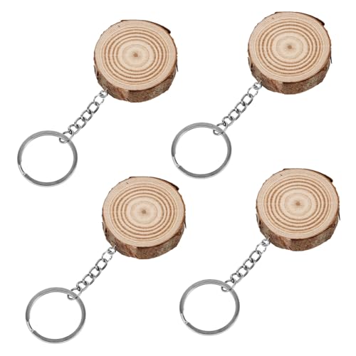 WESIEVYA 4 Stück Runde Holzscheiben Schlüsselanhänger Ø Naturbelassen Glatt DIY Holzanhänger zum Bemalen und Basteln Robuste Holzchips für Individuelle Schlüsselringe und Deko von WESIEVYA